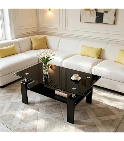 Amazon.com: SMARTIK Modern Glass Coffee Table, 2-Tier Black